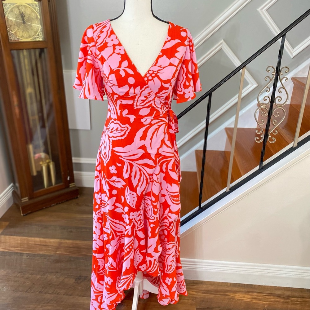 Big hit fashion vibrant Red Floral Maxi Dress